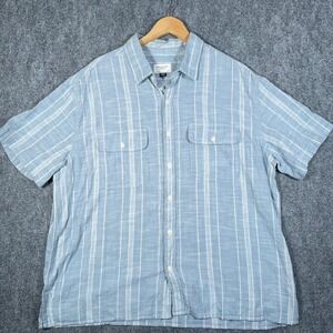 American‎ Eagle Shirt Mens XL Button Down Blue White Striped Short Sleeve #AB442
